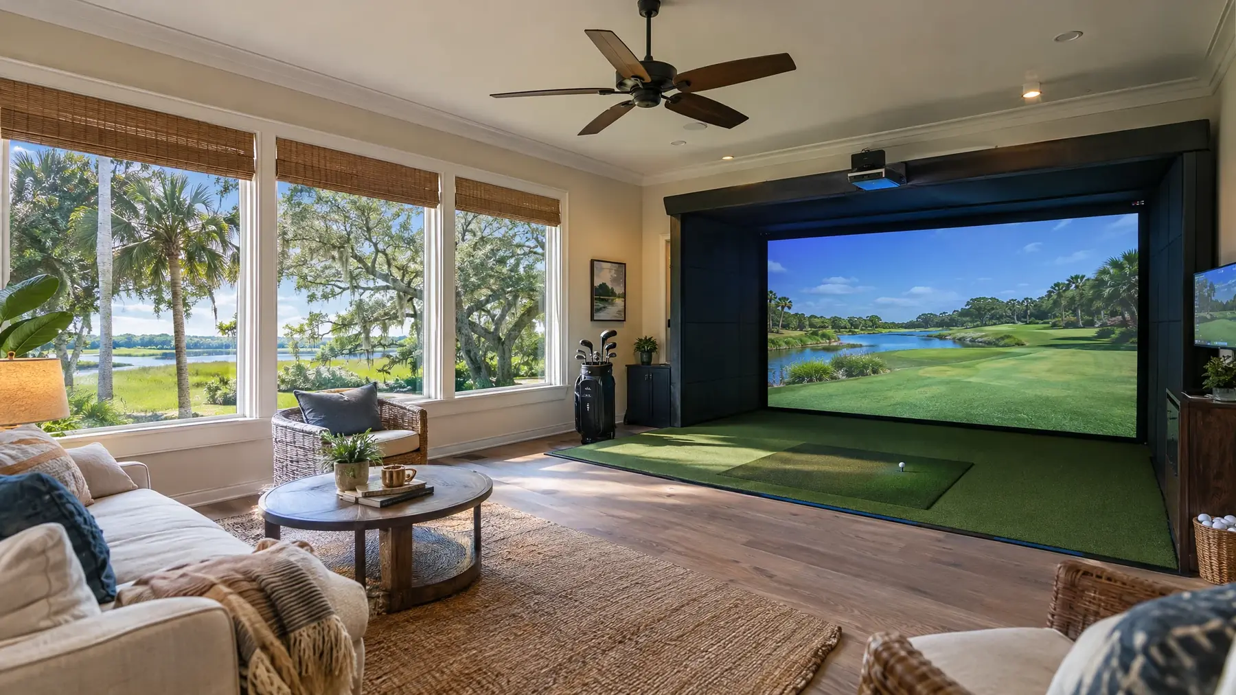 Bright Southern bonus room golf simulator