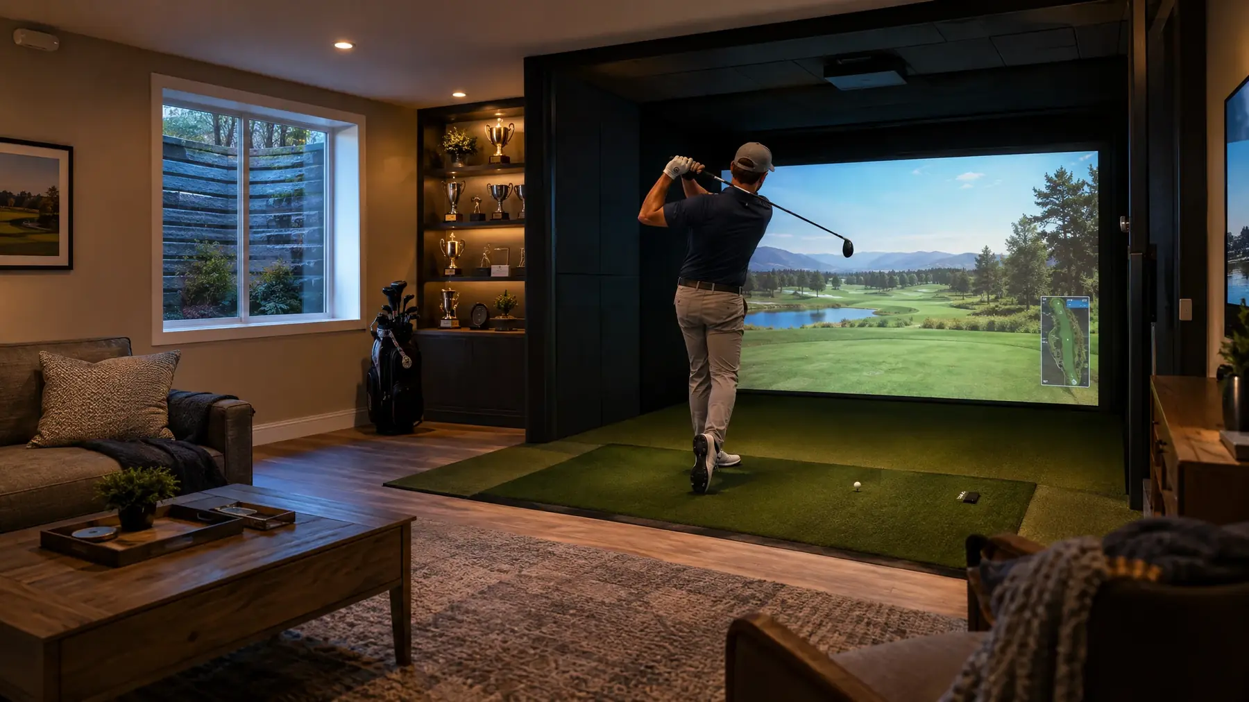 Suburban basement golf simulator